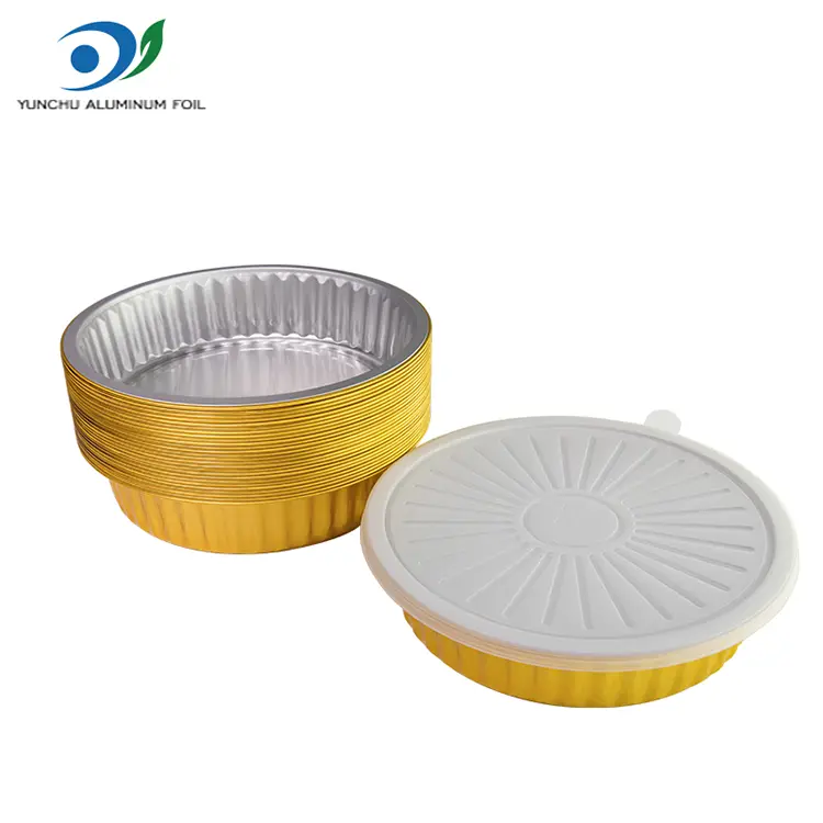 Одноразовые лотки для барбекю Золотые круглые алюминиевые контейнеры Одноразовые лотки для барбекю Золотые круглые алюминиевые контейнеры