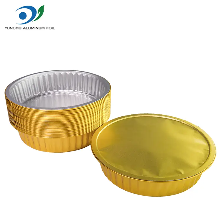 Одноразовые лотки для барбекю Золотые круглые алюминиевые контейнеры