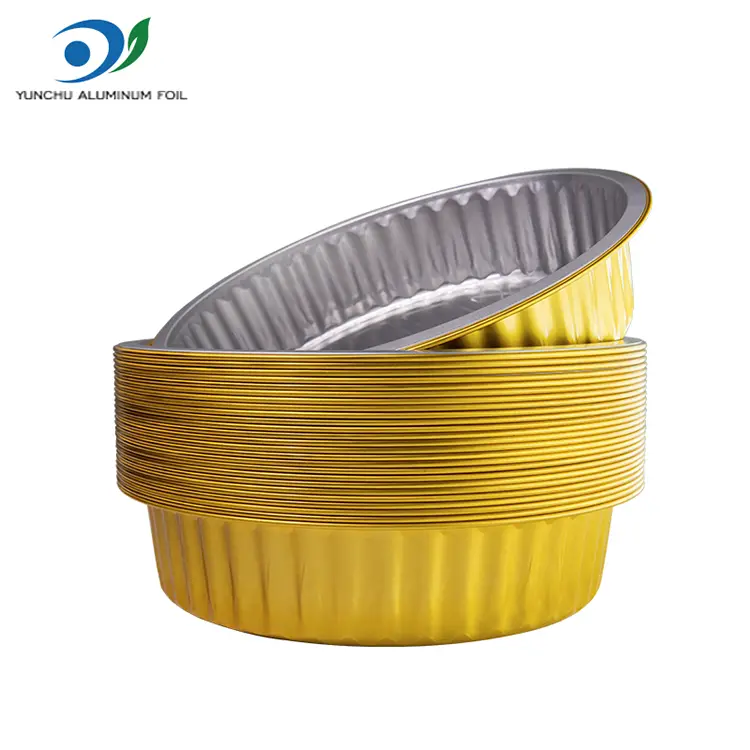 Одноразовые лотки для барбекю Золотые круглые алюминиевые контейнеры