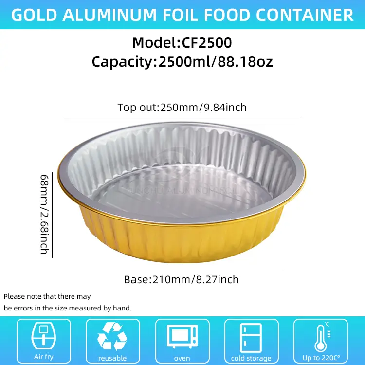 Одноразовые лотки для барбекю Золотые круглые алюминиевые контейнеры