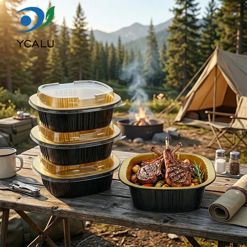 Одноразовые бинауральные квадратные коробки, контейнеры из алюминиевой фольги черного золота