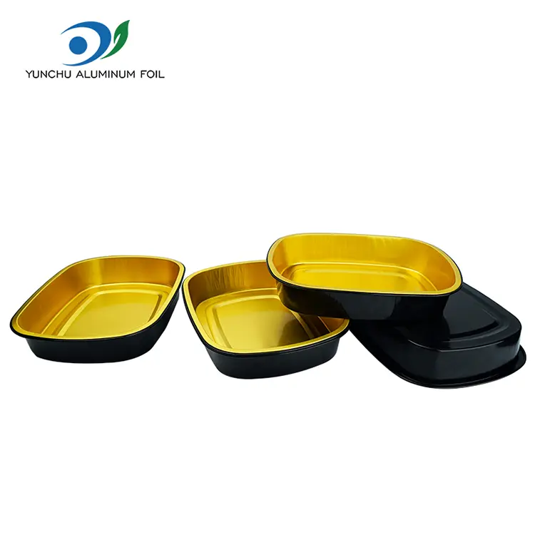 Одноразовый лоток для выпечки черного золота прямоугольные алюминиевые контейнеры фольги