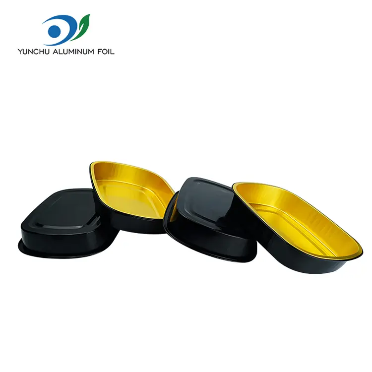 Одноразовый лоток для выпечки черного золота прямоугольные алюминиевые контейнеры фольги
