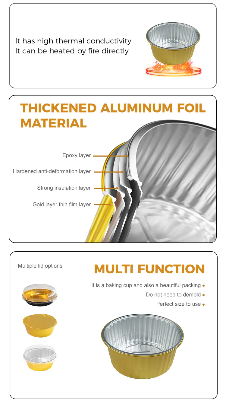 Takeaway dining Golden Round Aluminum Foil Containers